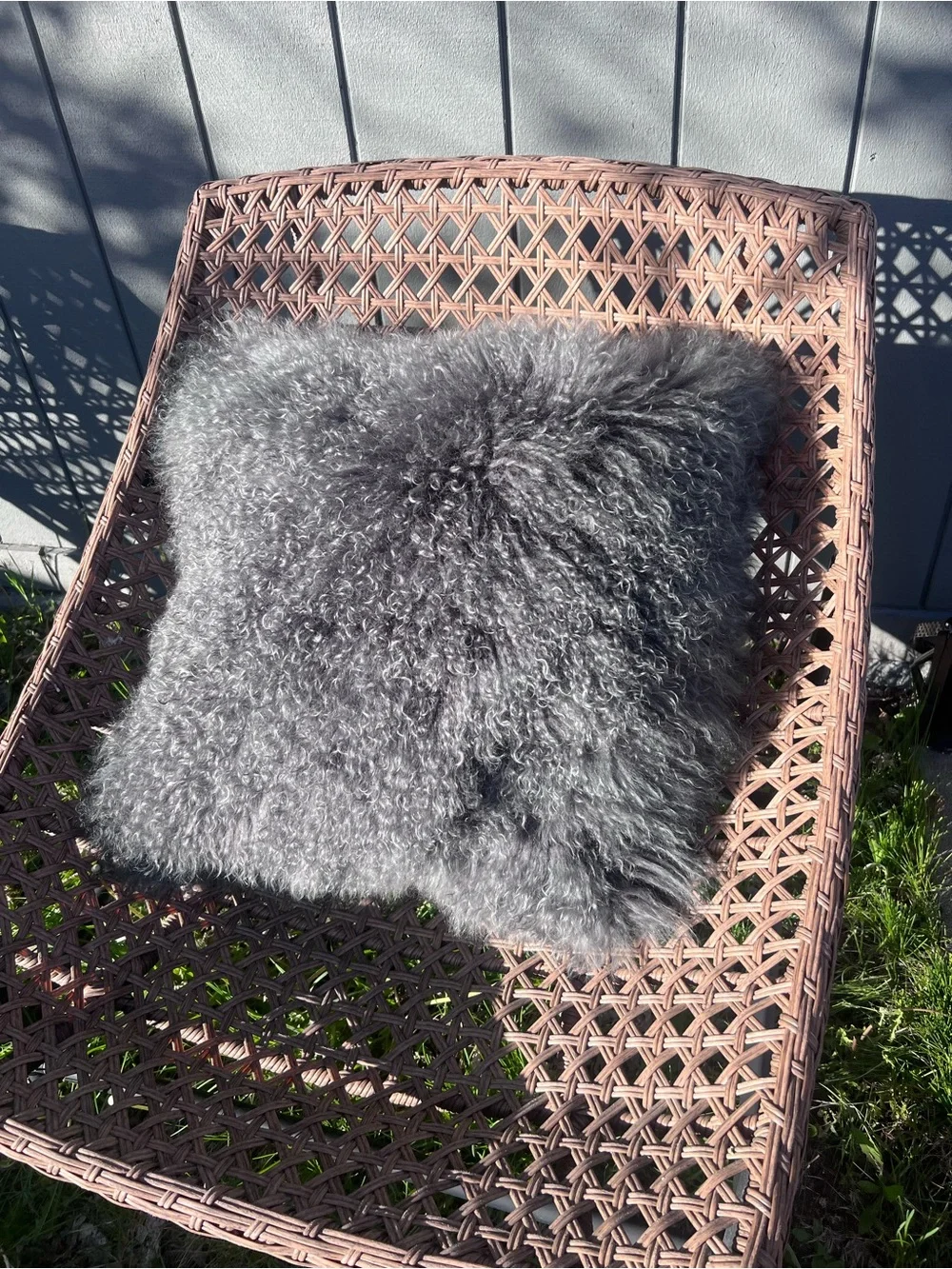Real Fur Gray Sheepskin Accent Pillow